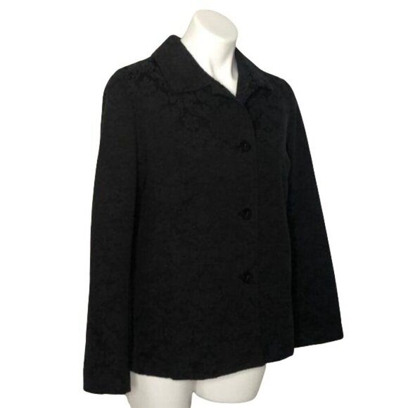 J. Jill Jacquard Black Jacquard Velour Blazer, Floral Pattern Women's Size 8 - Picture 3 of 10